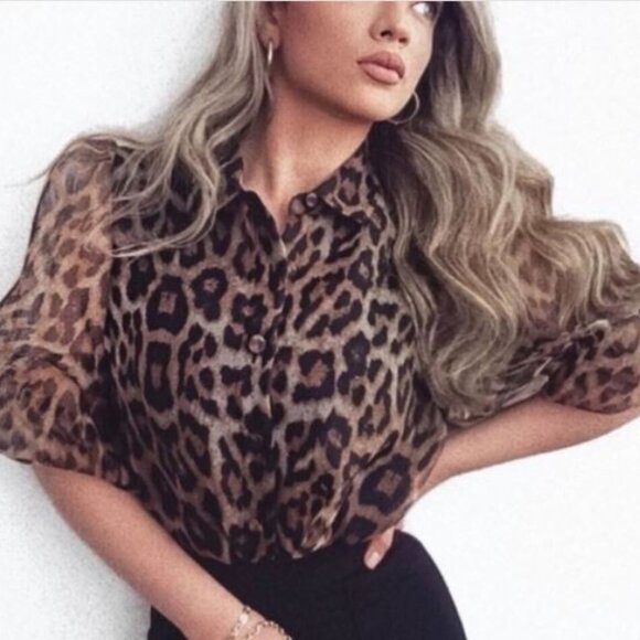 🌹NEW Zara Leopard Animal Print Sheer Organza Shirt - Picture 2 of 10